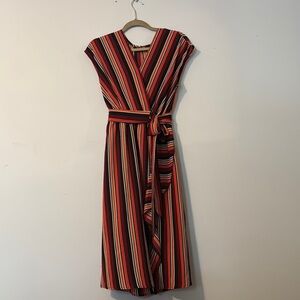 Striped Red and Black Wrap Dress